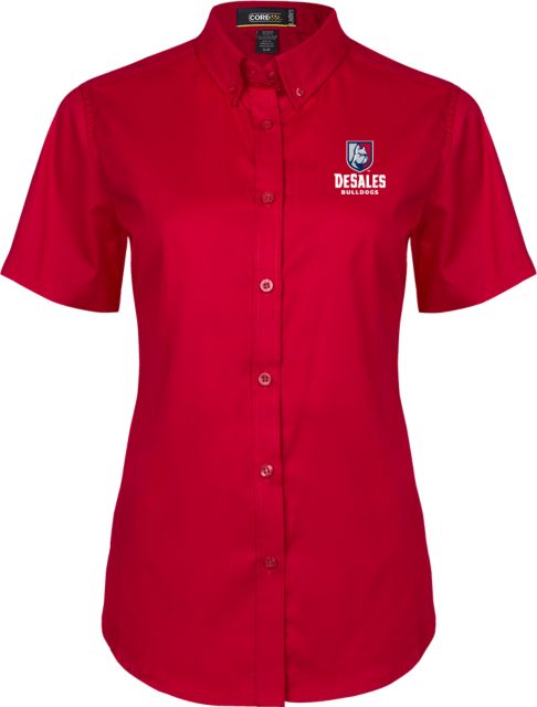 DeSales Ladies Twill Button Up Short Sleeve Primary Logo - ONLINE ONLY
