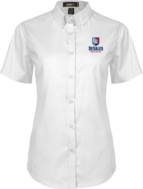 DeSales Ladies Twill Button Up Short Sleeve Primary Logo - ONLINE ONLY